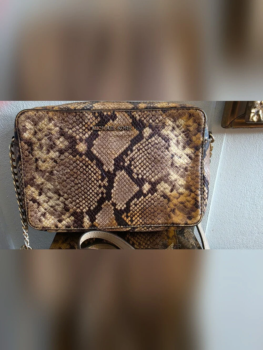 Michael Kors Tan Snake-Print Crossbody Bag